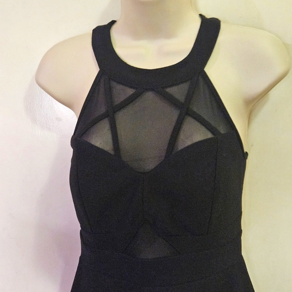 Emerald Sundae Black Sleeveless, Mesh Illusion A-Line Mini Dress,Large - Picture 9 of 16